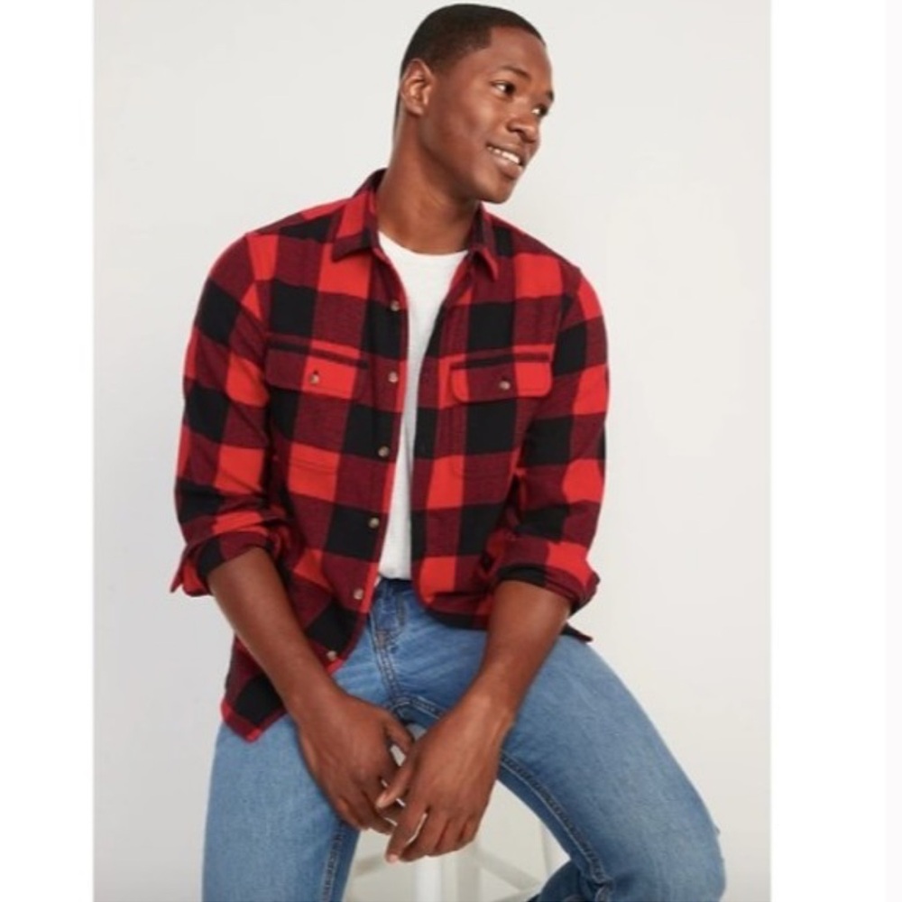 OLD NAVY BUILT IN FLEX REGULR FIT FLANNEL SHIRT